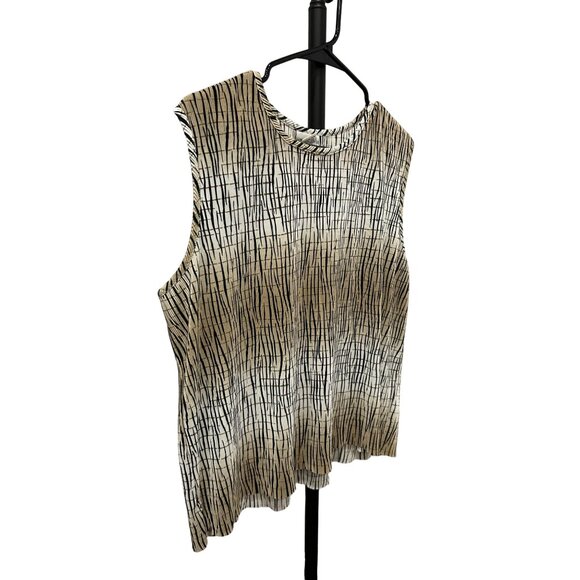 Modern Essentials Sleeveless Top Polyester Striped Pattern Beige Black Sz XL - Picture 3 of 8